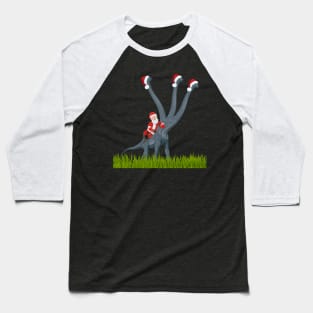 Dinosaur celebrates Christmas with Santa Claus 2 | 3-necked dinosaur | Merry Xmas Baseball T-Shirt